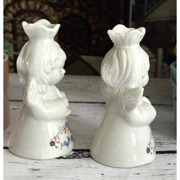 Vintage Dresden Ceramic Angel Candle Holders With Floral Design - Picture 5 of 9